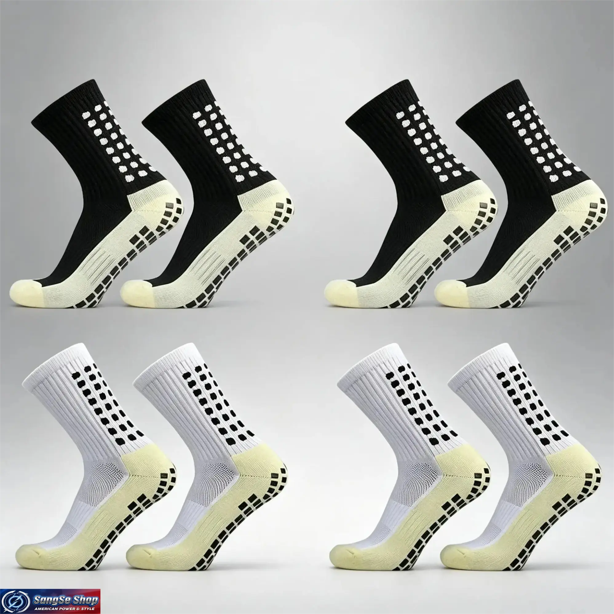 Unisex Anti-Slip Grip Soccer Socks, Mid-Crew Athletic Gripper Socks for Football, Basketball, Running & Training, Breathable Cushioned Sports Socks with Elastic Non-Slip Sole for Men & Women, Performance Workout Gear