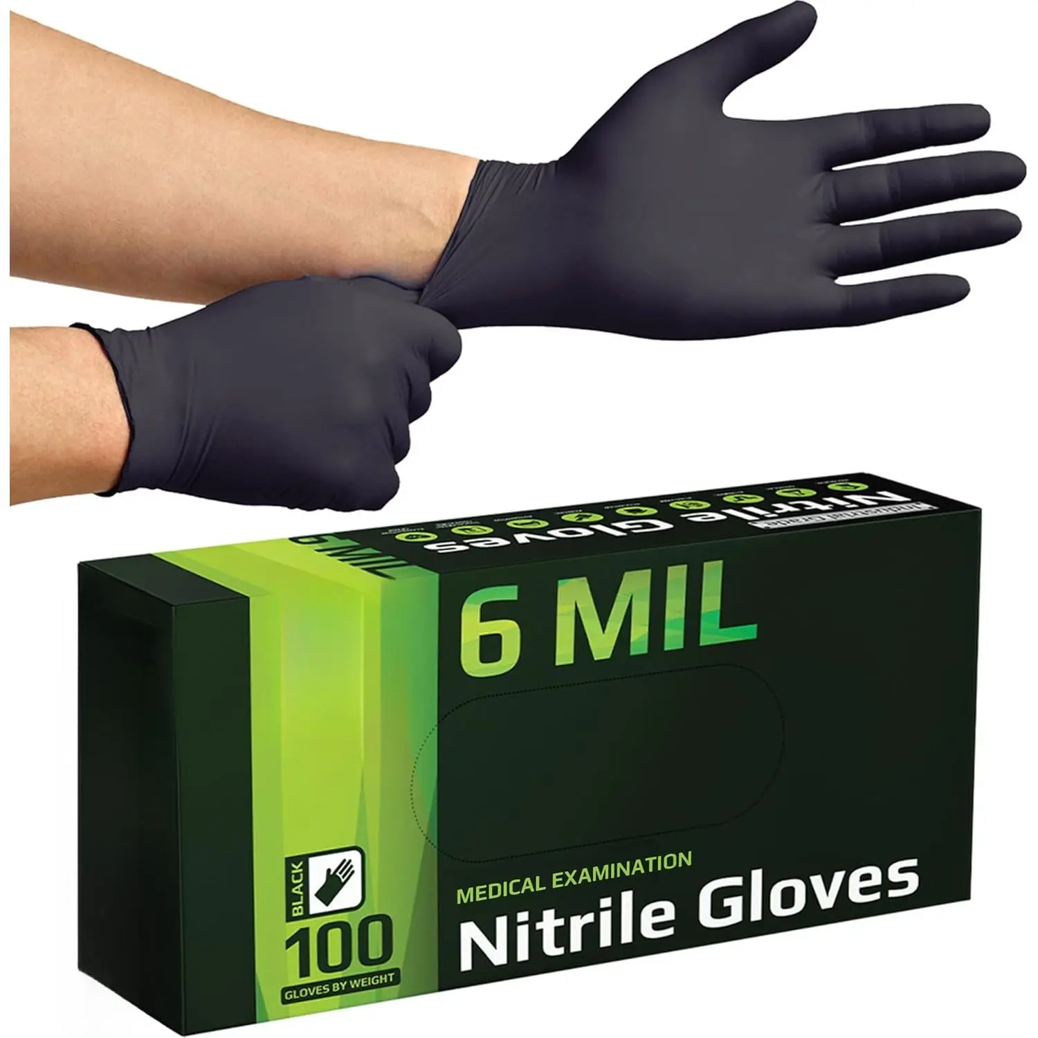Black Nitrile Disposable Gloves - 6 Mil Heavy Duty, Powder-Free, Chemical Resistant for Disposable Use, Medical/Cooking, Beauty & Personal Care Makeup Tool Applications, Chemical Safe