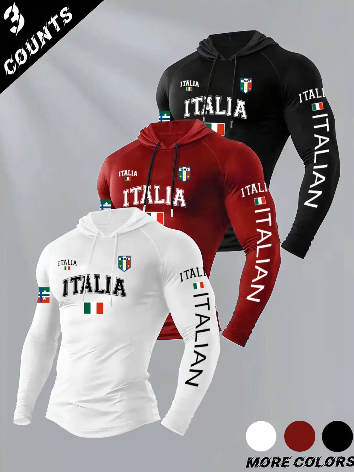 Men's Letter Flag Pattern Print Hooded Long Sleeve T-Shirt, Casual Versatile Top, Daily Fitness Wear, All Seasons, Casual Hoodie