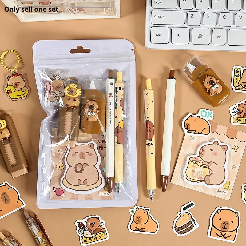 Cartoon Capybara Stationery Set, 6/7 pieces/set, Student Stationery Set, Primary School Birthday Gift, Sticker Pack, School Study Supplies, School and Educational Supplies, Classroom Supplies, Student Essentials, Office School Supplies