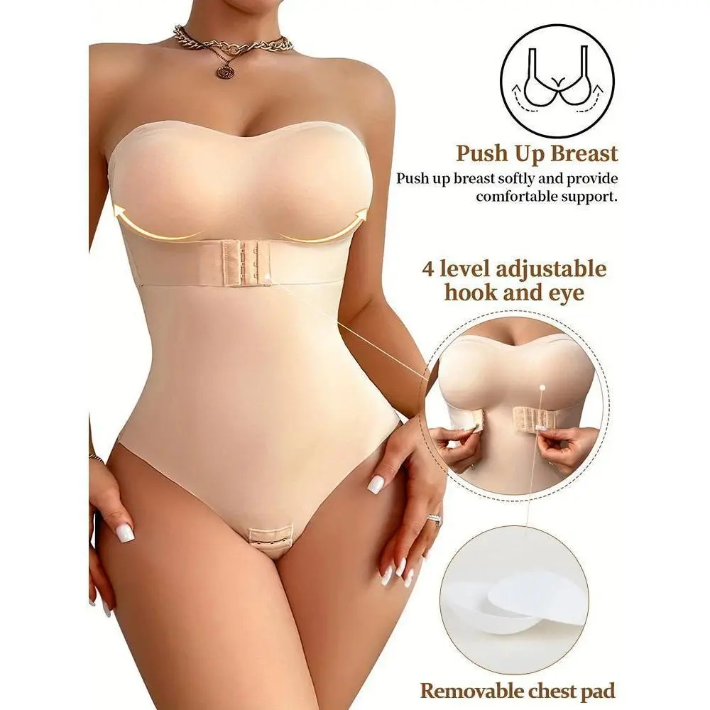 Large Size Strapless Thong Bodysuits Women Belly Control Full Body Shaper Adjustable Bust Removable Push Up Breast Underwear 4XL
