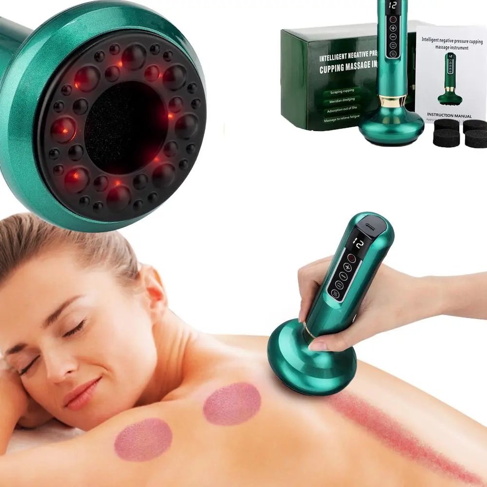 Electric Smart Heating Cupping Massager, 12 Gears Adjustable Negative Pressure Body Massager, Portable Rechargeable Meridian Brush for Body Care Machine, USB Rechargeable Massagers
