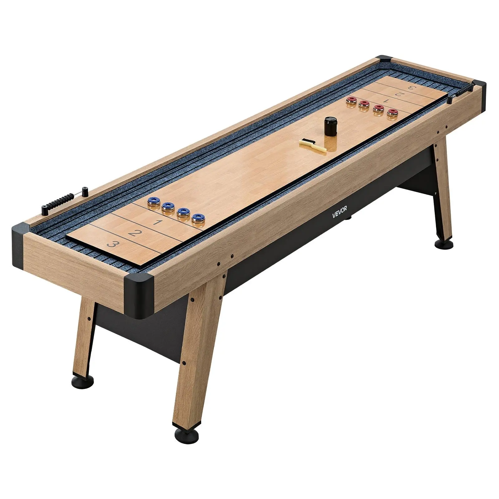 VEVOR 9 ft Shuffleboard Table, Scratch-Resistant Playfield for Smooth, Fast Puck Action, Pedestal Legs with Levelers for Optimum Stability, Shuffle Board w/ 8 Pucks, Wax, Brush, for Family Game Room