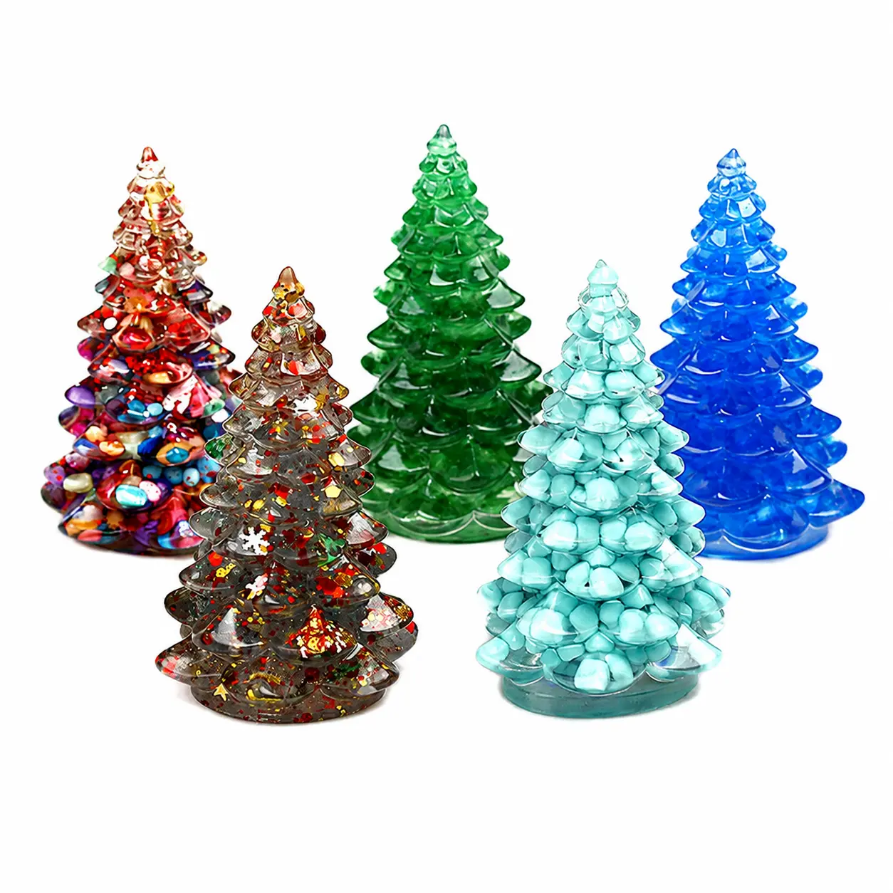 Mini Resin Christmas Tree Ornament Set for Tabletop Holiday Decor – Festive Indoor Desktop Decoration with Elegant Scandinavian-Inspired Design and Compact Size Ideal for Mantels, Shelves, and Seasonal Displays