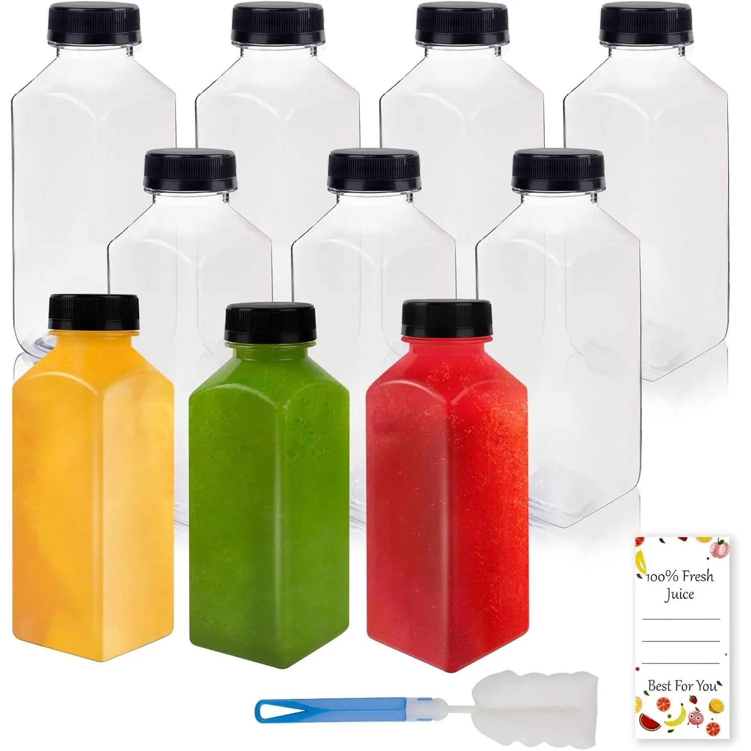 10 Pack 12 oz Clear Plastic Juice Bottles with Caps   Grade | Sealed Leakproof , Lightweight 12 oz -Grade Plastic Containers for Lemonade, Cold Brew, Milkshakes & Juicing