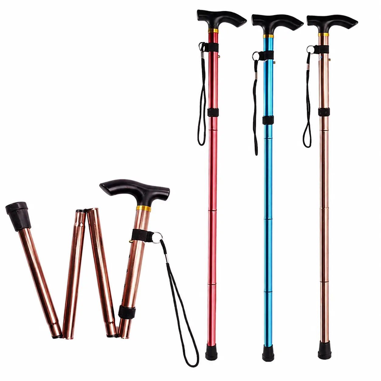 Lightweight Five-Section Adjustable Folding Trekking Poles for Hiking, Walking, and Travel — Ergonomic Cork Handles, Anti-Shock Design, Suitable for Seniors and Outdoor Enthusiasts — Durable Aluminum Alloy Construction with Removable Baskets and Carbide T