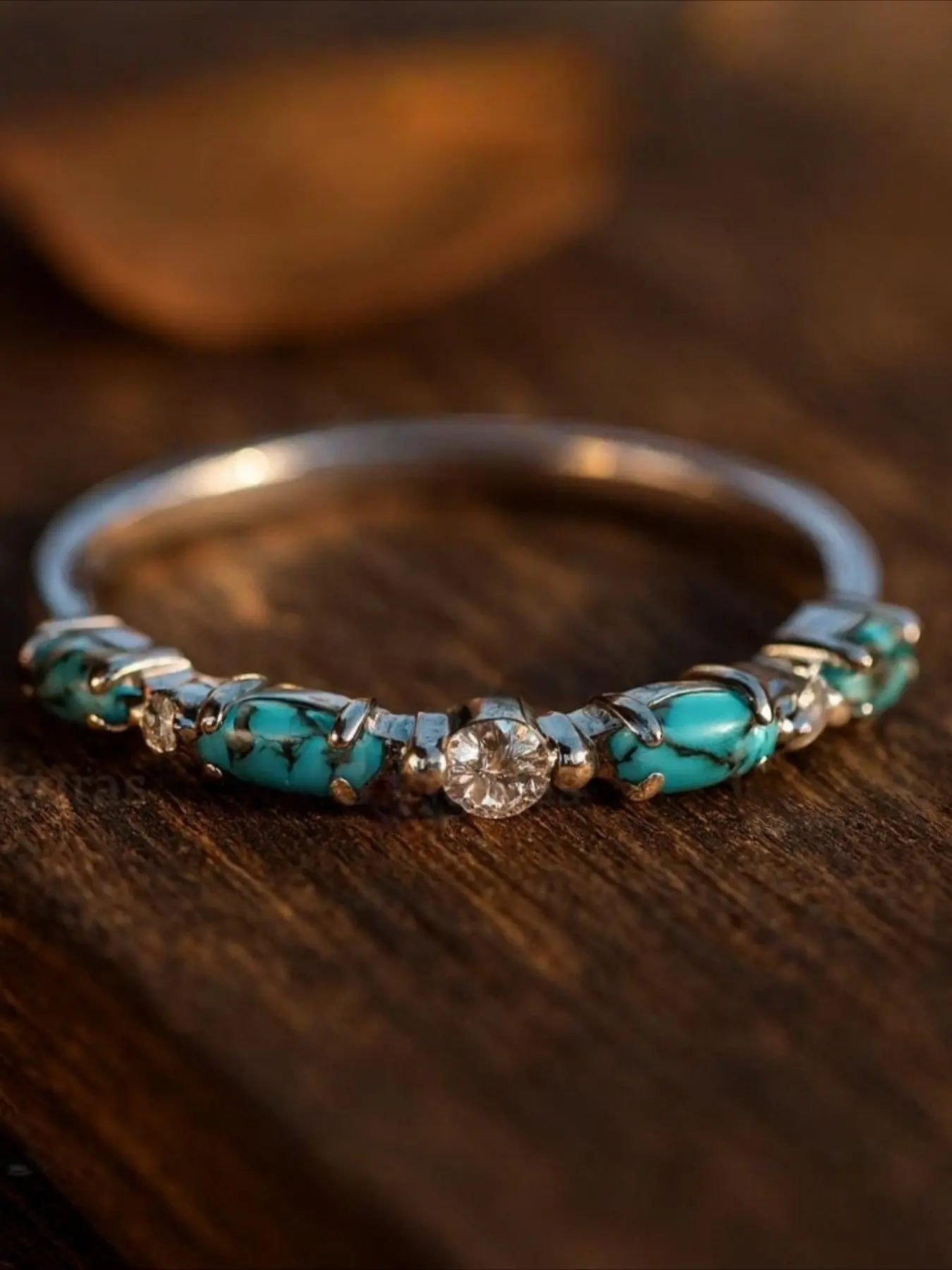 Boho Vintage Unique Silvery Oval Artificial Turquoise Inlaid Cubic Zirconia Rings Western Vintage Women Fashion Jewelry Daily Vacation Gift From A Best Friend