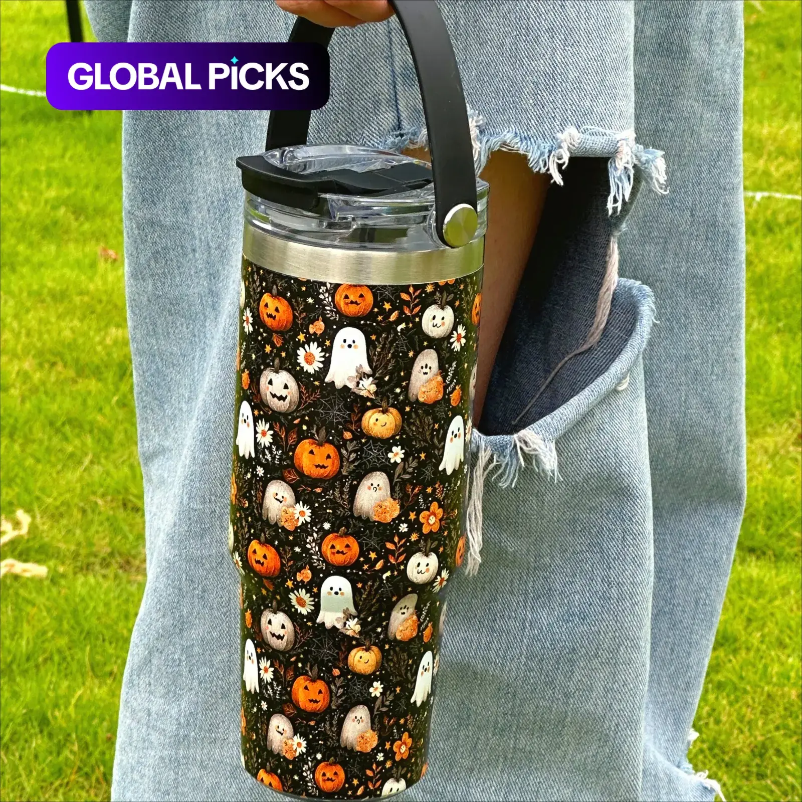 1 Count 30oz Insulated Water Cup, Halloween Ghost Pattern Double-Wall Vacuum Tumbler with Leak-Proof Lid, 12h Warm Retention and 24h Cold Retention, Fall Holiday Tumbler Gift for Women and Men, Spooky Style Drinkware #GLOBAL PICKS