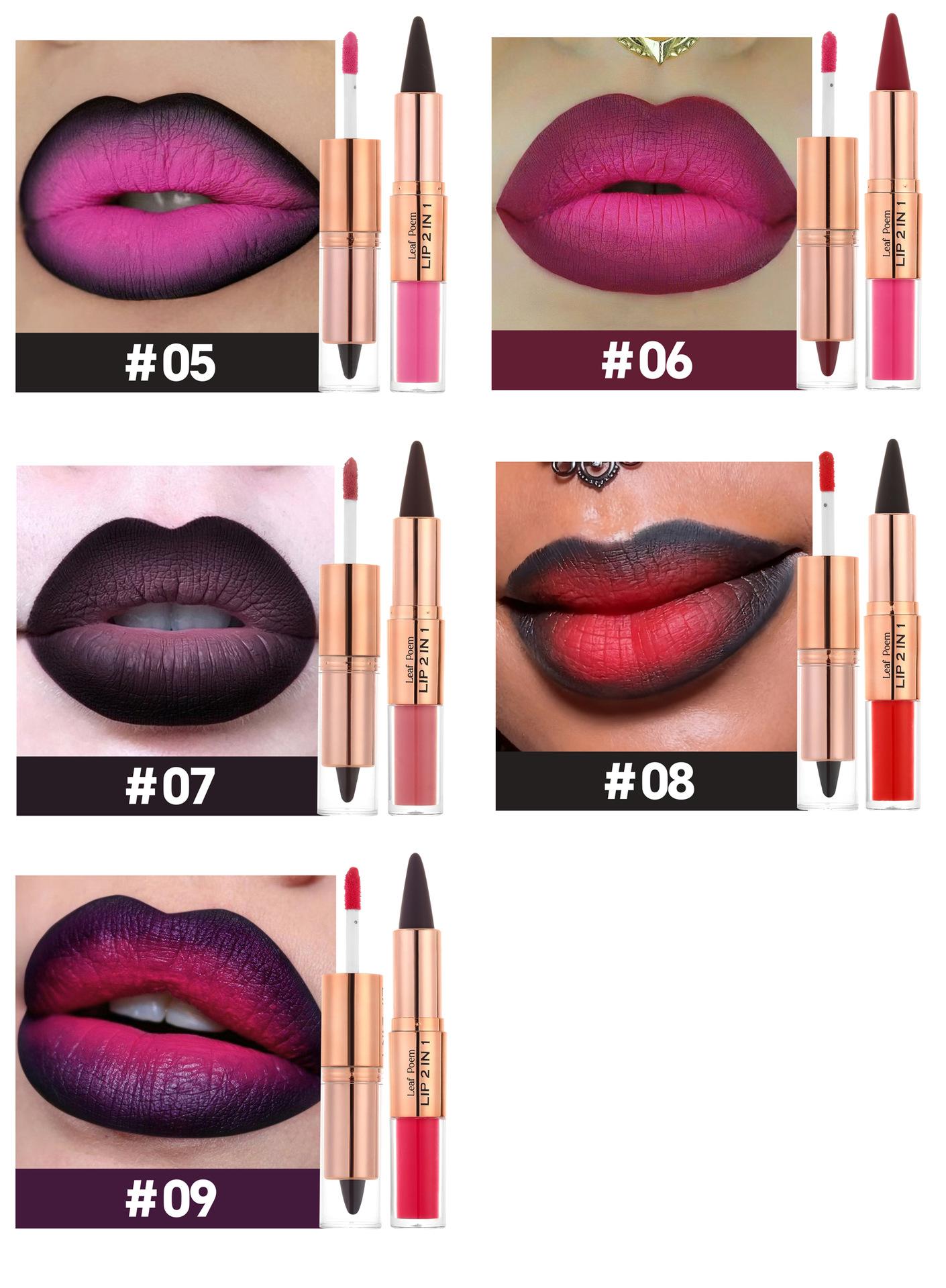 Dual-ended two-in-one lipstick and lip liner, matte non-stick cup non-fading pearlescent lip gloss, long-lasting matte lipstick