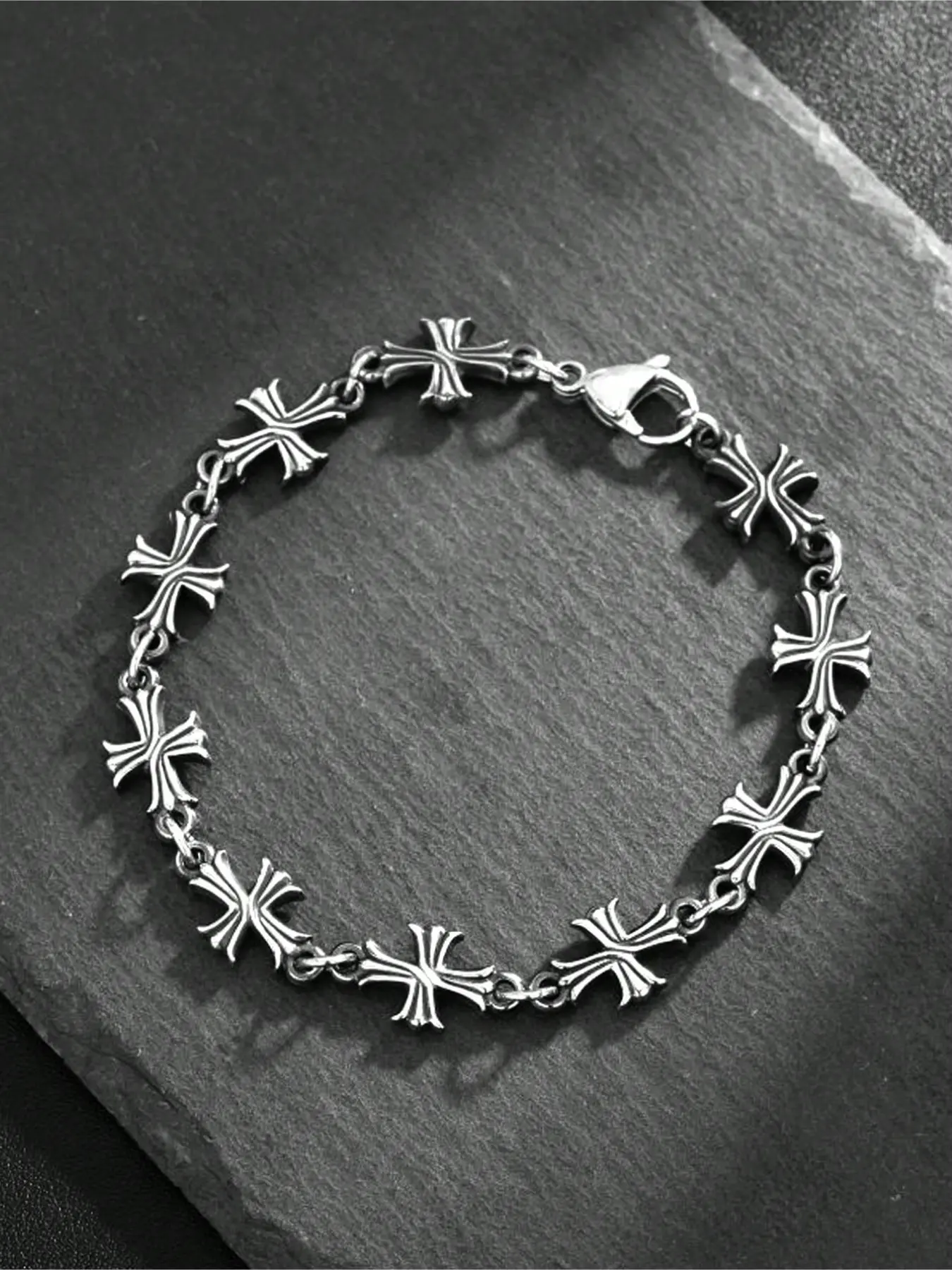 1pc Men's Punk Style Cross Vintage Alloy Chain Bracelet, New Fashion High Quality Daily Wear, Suitable For Birthday, Engagement Gifts