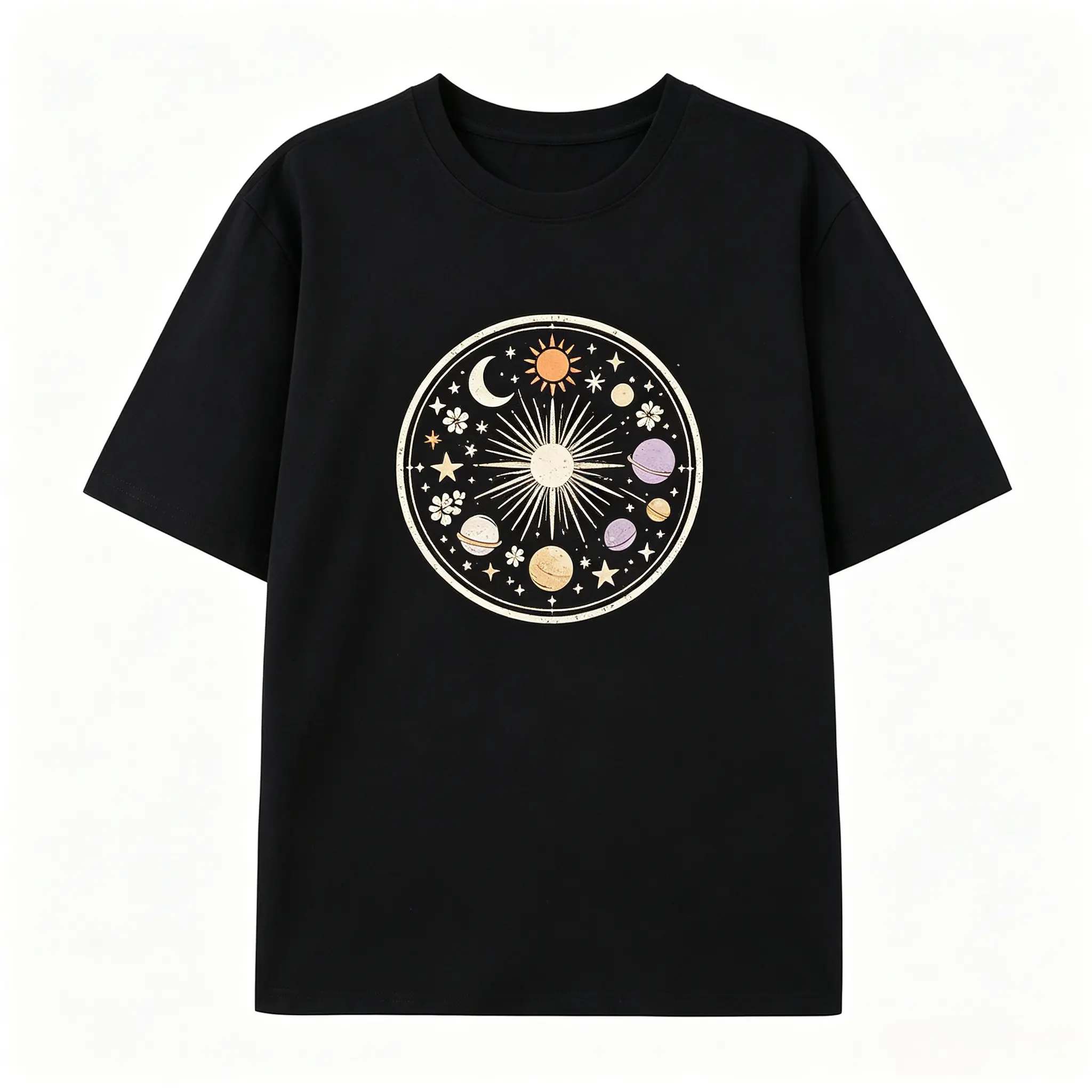 Vintage Sun Moon Planet Star Astrology Graphic Oversized Fashion Outfit Cotton T-Shirt, Mystic Celestial Comfort Cute Casual Tee, Perfect Valentine's Day Gift For Him Her, Best Holiday Present For Lovers Family Friends