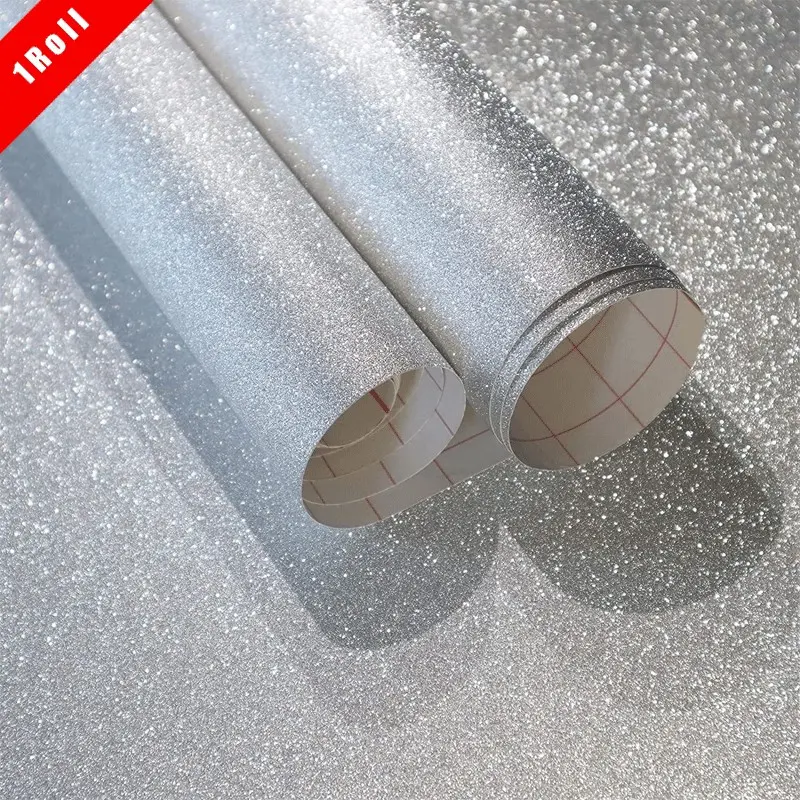 Sparkle Silver Glitter Wallpaper Peel and Stick Silver Glitter Contact Paper for Cabinets Walls Self Adhesive Removable Fabric Wallpaper Decorative Wall Paper for DIY Drawers