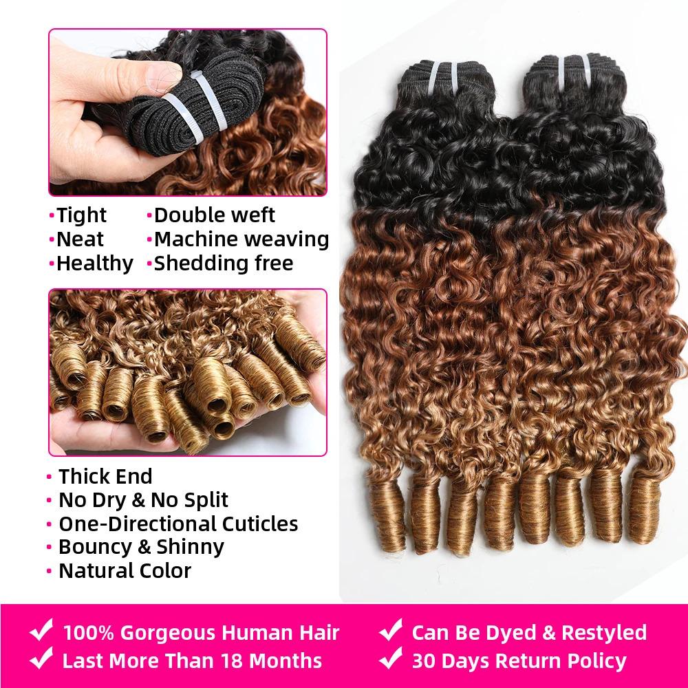 15A Human Hair Bundles T1B/30/27 Burmese Curly Bundles Virgin Human Hair Extenstions Ombre Brown Blonde Curly Hair Weaving Bundles 100% Remy Human Hair Sew-In Weft 1/3/4 Bundles
