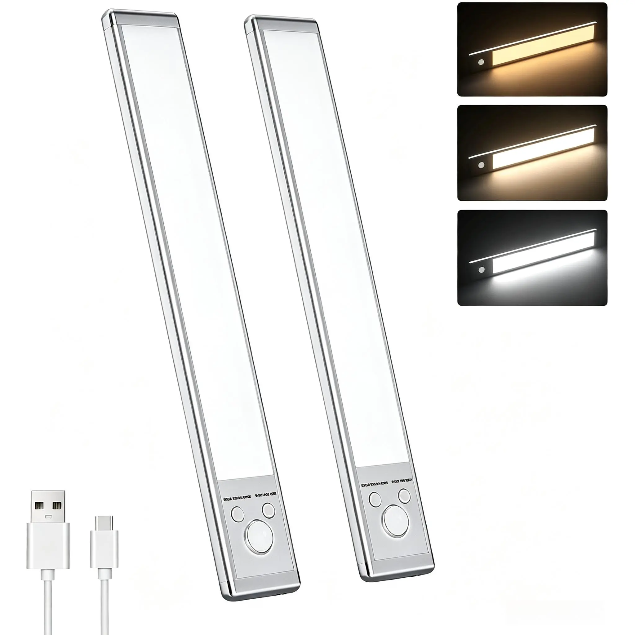 Wireless Motion Sensor Under Cabinet LED Lights 2Pcs, 1500mAh USB‑C Rechargeable, 18‑Sec Auto‑Off Dimmable Lamp, No‑Drill Magnetic Mount, Warm & Natural Light for Kitchen, Stairs, Bedroom
