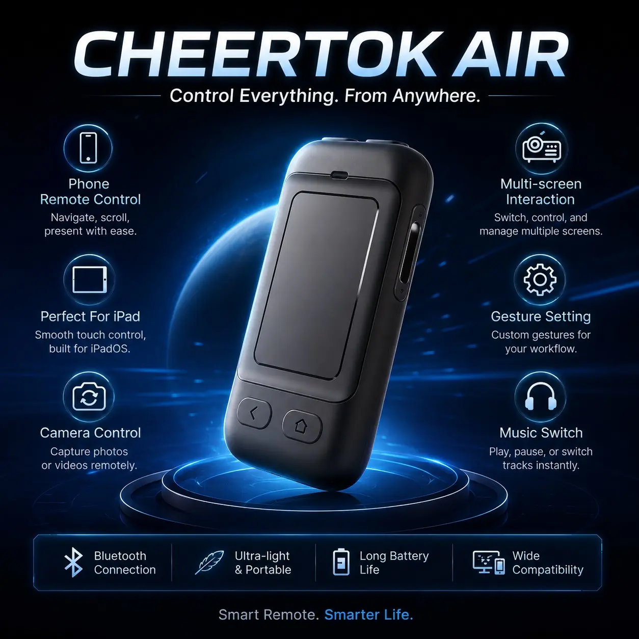 Cheertok Air Bluetooth-compatible Remote Control, Portable Touch Pointer Brush, Video Flipper for Apple Huawei Android Phones, 1 Piece