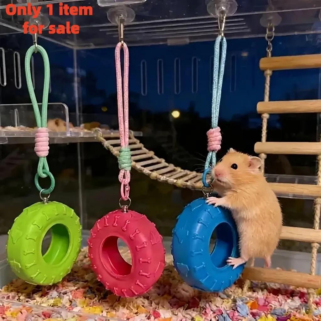 Durable Tire-Shaped Hammock and Swing for Hamsters, Detachable Chain, Climbing Toy for Cages, Ideal for Small Pets Like Squirrels