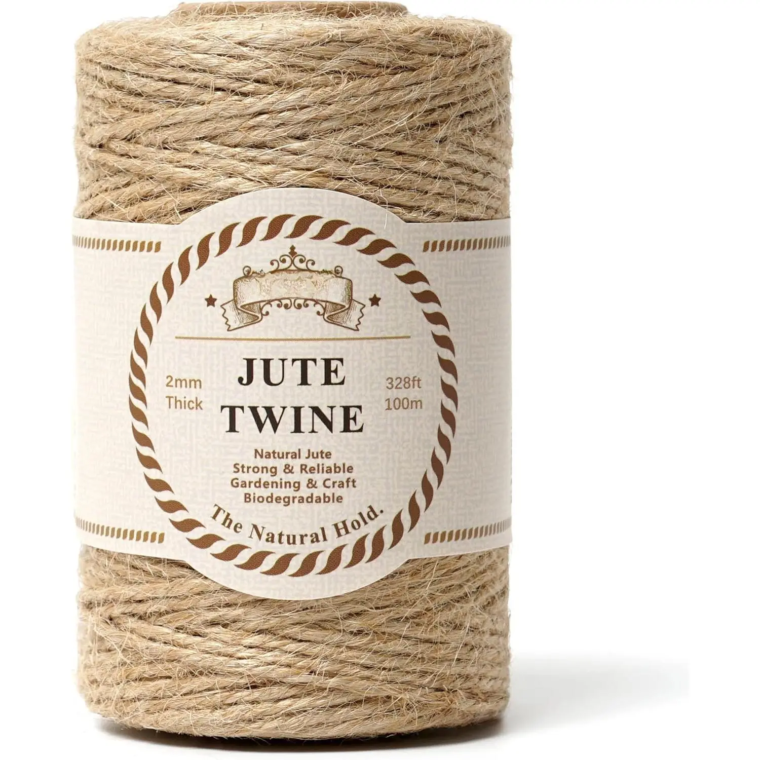 2mm Jute Twine & Rope 328ft,  Burlap String for Crafts,  Wrapping, DIY Macrame, Floristry, Wedding Cards, Long Jute Cord for Gardening, Tomato & Climbing  (Brown)