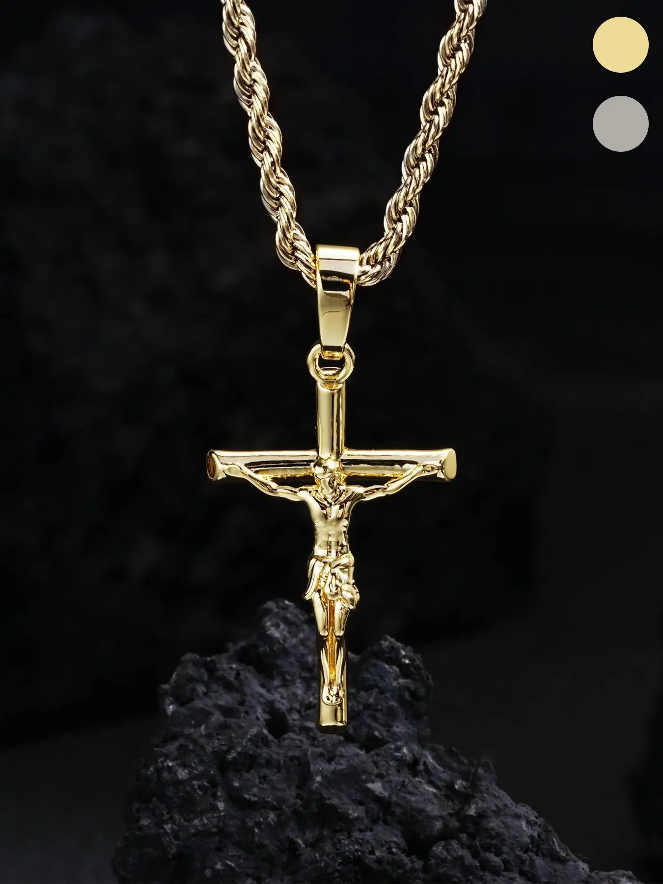 New Men's Cross Necklace, Jesus Christ Cross, Braided Necklace, Fashionable and Versatile, Perfect Gift for Father, 14k Plated Pendant, Religious Cross Pendant, 22-24 Inch, Halloween Limited Edition