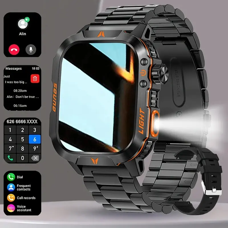 Aston DigitalNew 2025 manly style Smart Sports Watch With LEDLights Wireless Calling, Message Reminders,Sports Mode, Voice Assistant, Weather Push,Swatch, Timer, Swatch And OtherFunctions, Smartwatch For Men, CompatibleWith Android And iPhone Phones