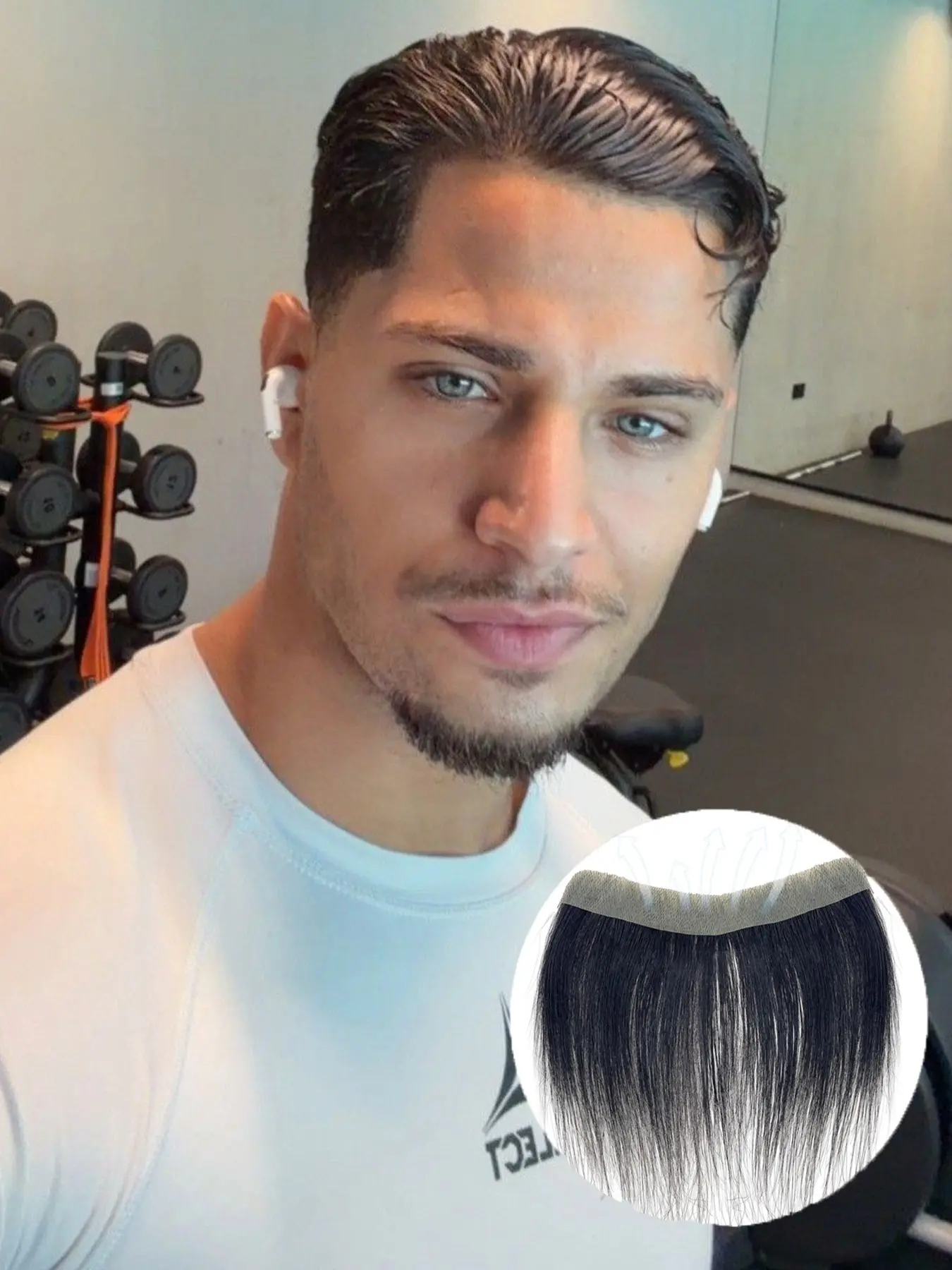 Men's Hairline Toupee Black Hair For Frontal Hairpiece 100% Real Human Hair V-Shape Topper Hairpiece PU Thin Skin Versatile Hair Solution for All Men Hair Toppers For Thinning Hair