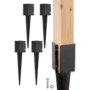 4X4 Fence Post Anchor Ground Spike 24 Inch – 4 Packs Heavy Duty Metal Post Stake for Mailbox, Deck, Pergola, Flagpole, Black Powder Coated Fence Stake