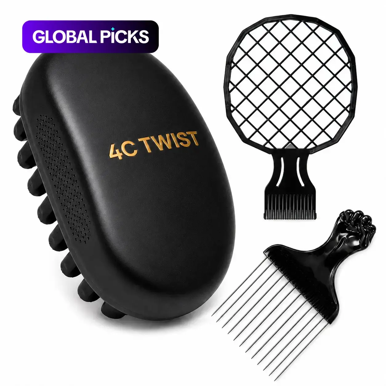 4C Twist Hair Sponge Brush Set with Afro Pick Comb & Twist Styling Comb, Curl Coil Sponge for Natural Afro Textured Hair, Locs, Dreads & Waves, Lightweight Design Barber Styling Tool Kit for Men’s Daily Hair Grooming Afro Twist Styler Versatile Tools