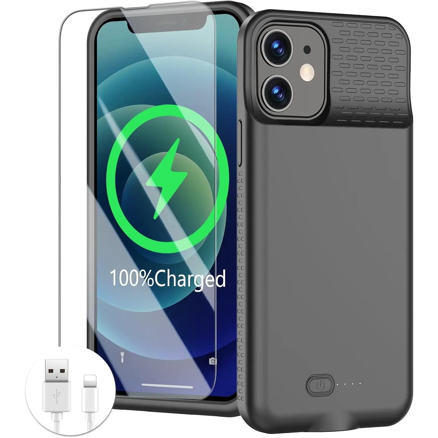Case for  12/12Pro, Charg Case Rechargeable 8500mAh  Pack Ultra-Slim Anti-Fall Protection Charger Cover Extended Juice Box for 12Pro/12 (6.1 inch) Black