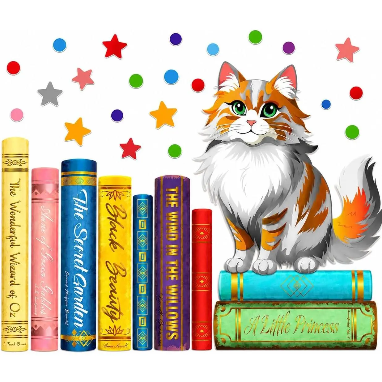Cats Reading Decorative Removable Modern Vinyl Wall Decals - Classroom Reading Corner Wall Stickers for Library, Homeschool, Library Classrooms