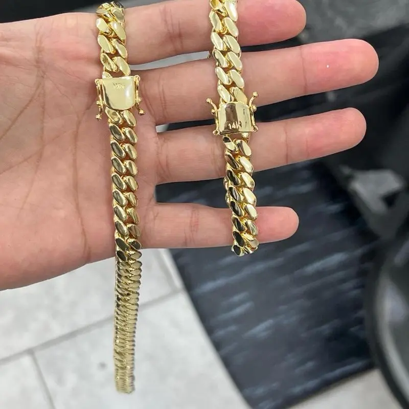 【2set】14K Vacuum-gold Plated Hip Hop Jewelry Stainless Steel Miami Cuban Link Chain Necklace and Bracelet Fashion Accessory Men Women unisex Monaco italy Mexico & Micro Promise chains for Husband Boyfriend Valentines Birthday Gift