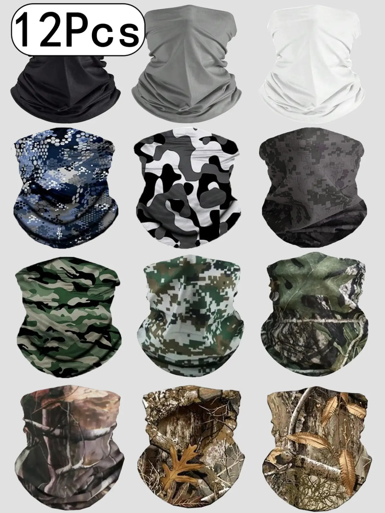 12Pcs Unisex Breathable Multi-Functional Headwear, Neck Gaiter Masks Bandana, Ice Feel Material, Ideal for Hiking and Cycling, Various Styles Available
