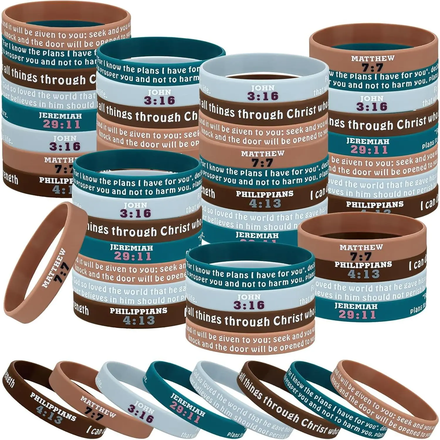 Unisex Size Religious Rubber Bracelets Bulk (32-Count) - Morandi Christian Wristbands with Bible Verses, Scripture Print, Rubber Strap for Easter Party Gifts