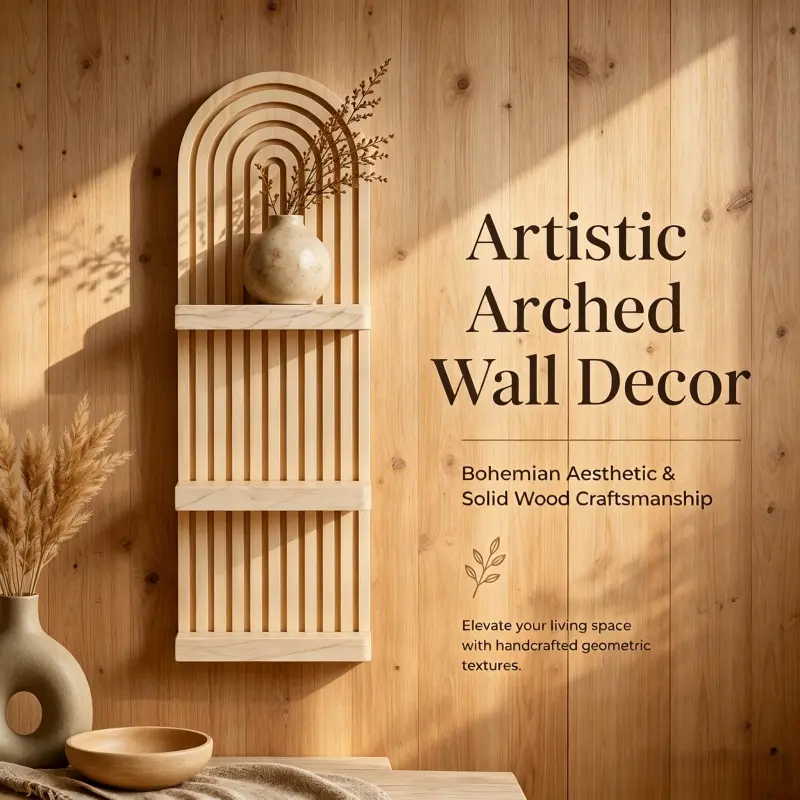Vintage Boho Arched Wooden Wall Display Rack Vertical Slatted Panel Floating Shelf For Dried Flower Vase Small Home Decor Ornaments Arch Shaped Racks