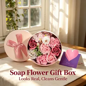 Mother's Day Gift Soap Flower Bath Bombs, Rose Artificial Flower Box with Carnations, Unique Birthday and Valentine Gift, Festive Decorative Item