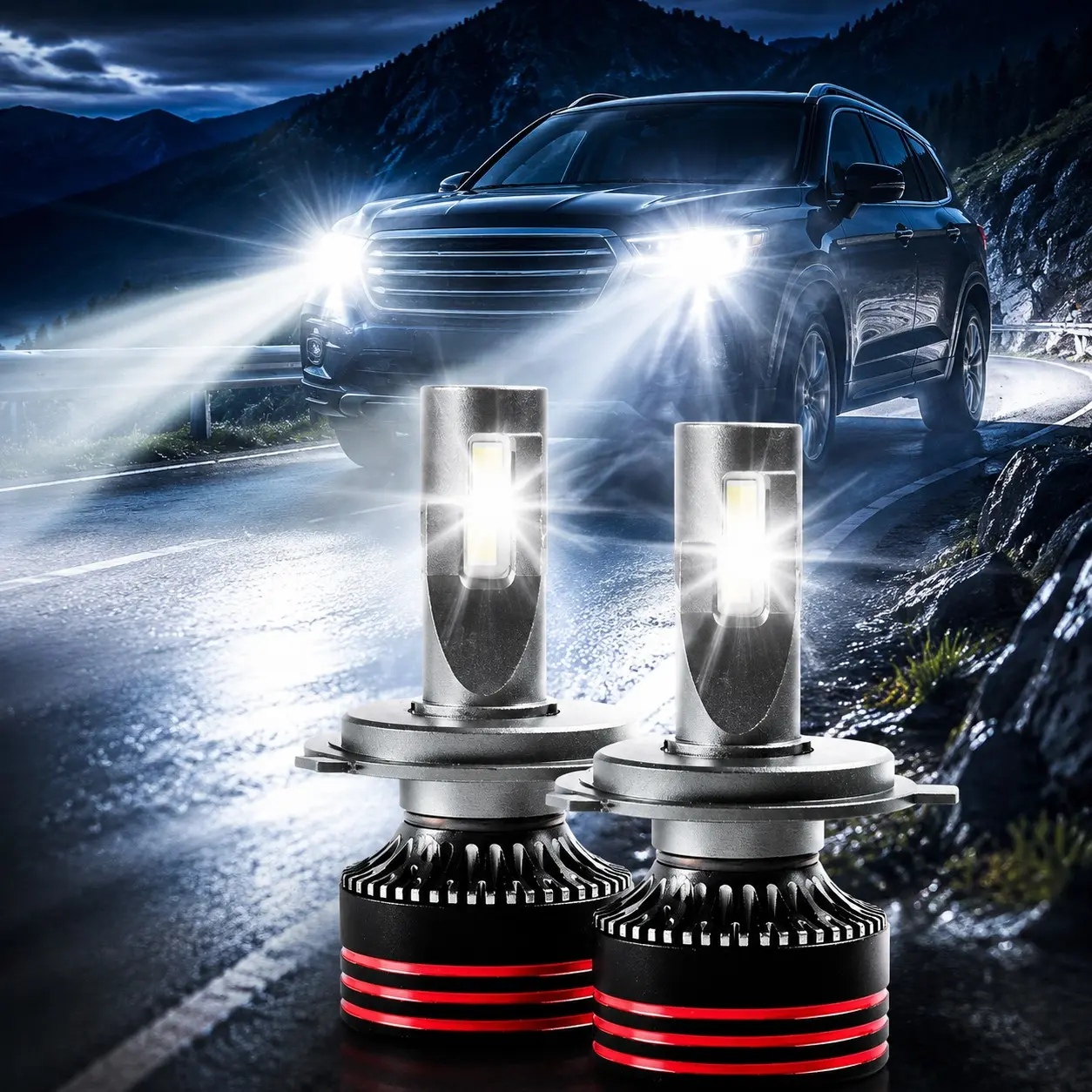 2-Pack Car LED Headlights, H4/9003/hb2 Interface, High-Power 120w, 12000lm, 6000k, Plug-And-Play, Canbus Decoder, Fits Cars and Motorcycles, LED Headlamps Bulbs