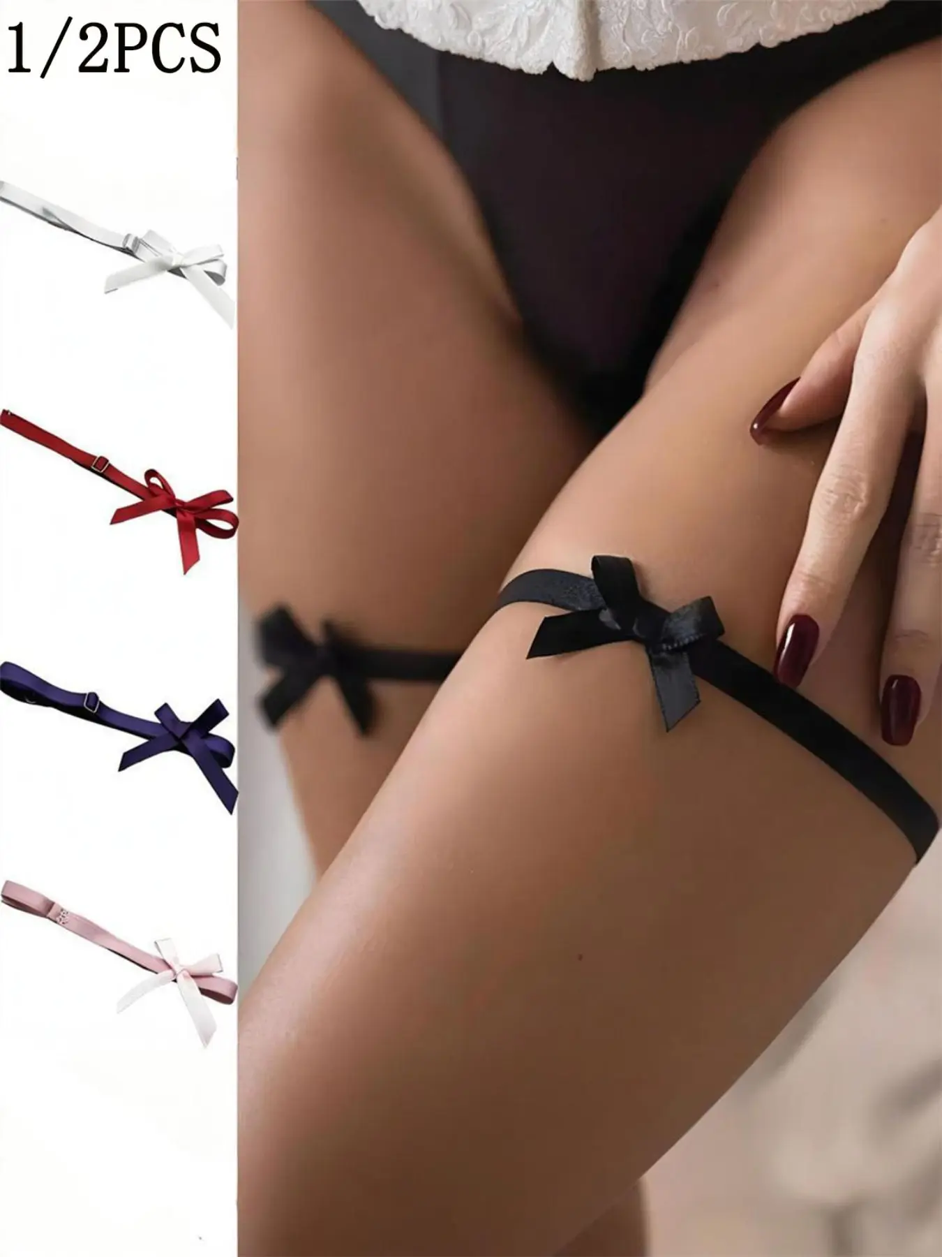 Cute Minimalist Bow Thigh Band, Adjustable Metal Buckle, Elastic Leg Garter, Sweet Gothic Aesthetic, Women's Leg Accessory, Lingerie Accessories, Multiple Colors