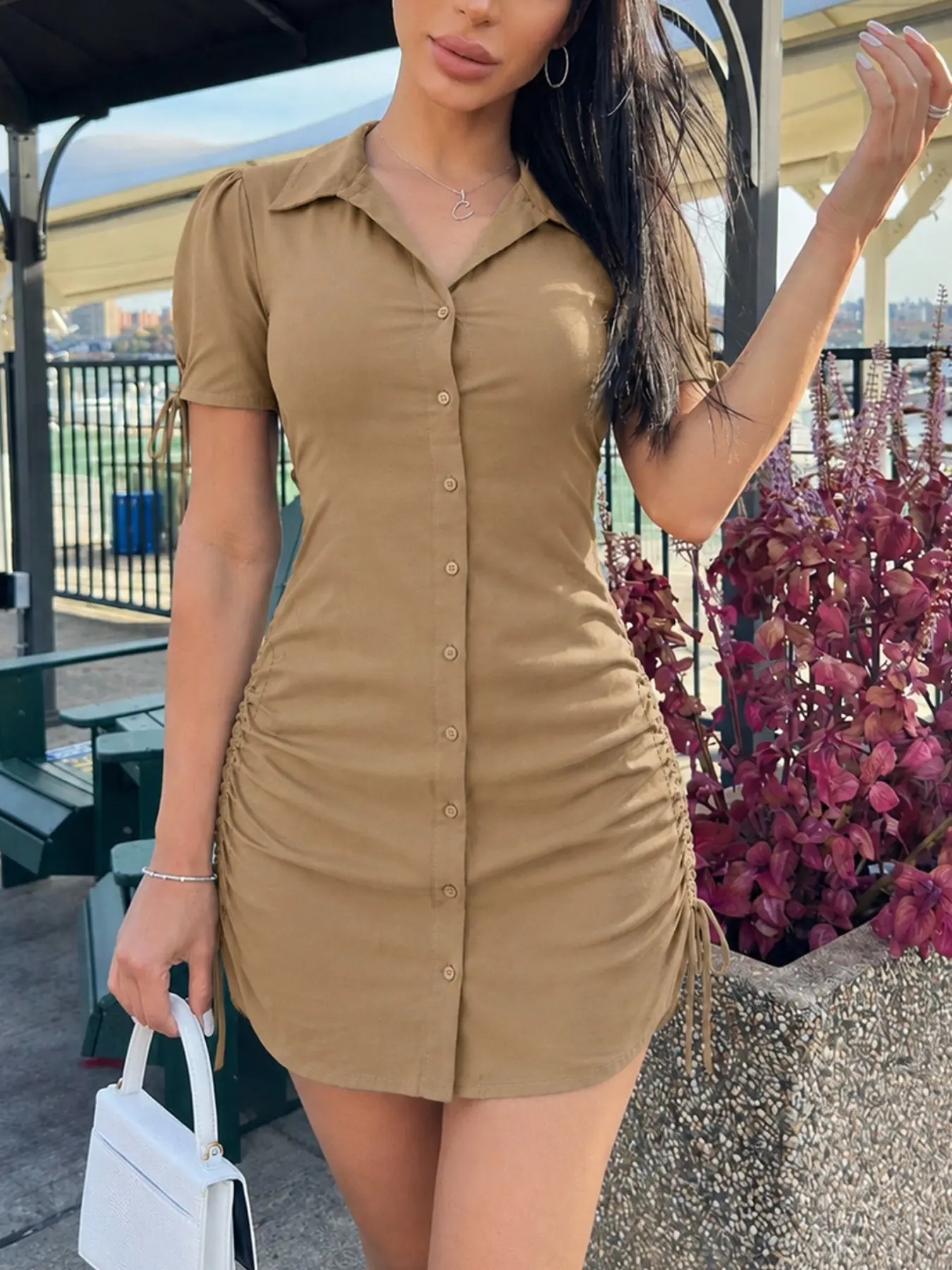 Summer Party Mini Dress Women – Short Sleeve Adjustable Drawstring Irregular Hem Boho Chic Outfit Club Party Dress