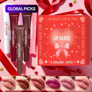 Valentine's Day Lip Gloss Set, 6pcs Box Colorful Moisturizing Lip Gel, Long-Lasting Hydration, Unique Gift for Women, Mother's Day & Christmas