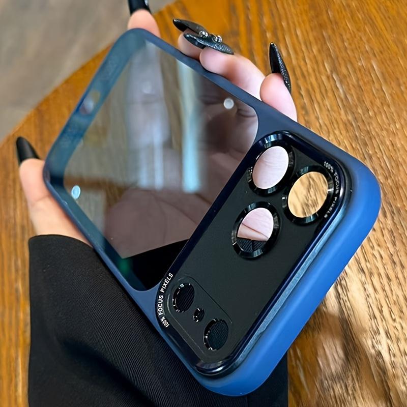 Luxury High-quality Translucent Metal Lens Frame Protective Case for iPhone 17 Pro Max ,17 Air ,17 Pro,17,16,16Pro,16 ProMax,15,15Pro,15 ProMax, 14 14Pro Max Simple and Stylish Case for Men Women Acrylic Hard Case,Minimalist Design, Premium Construction