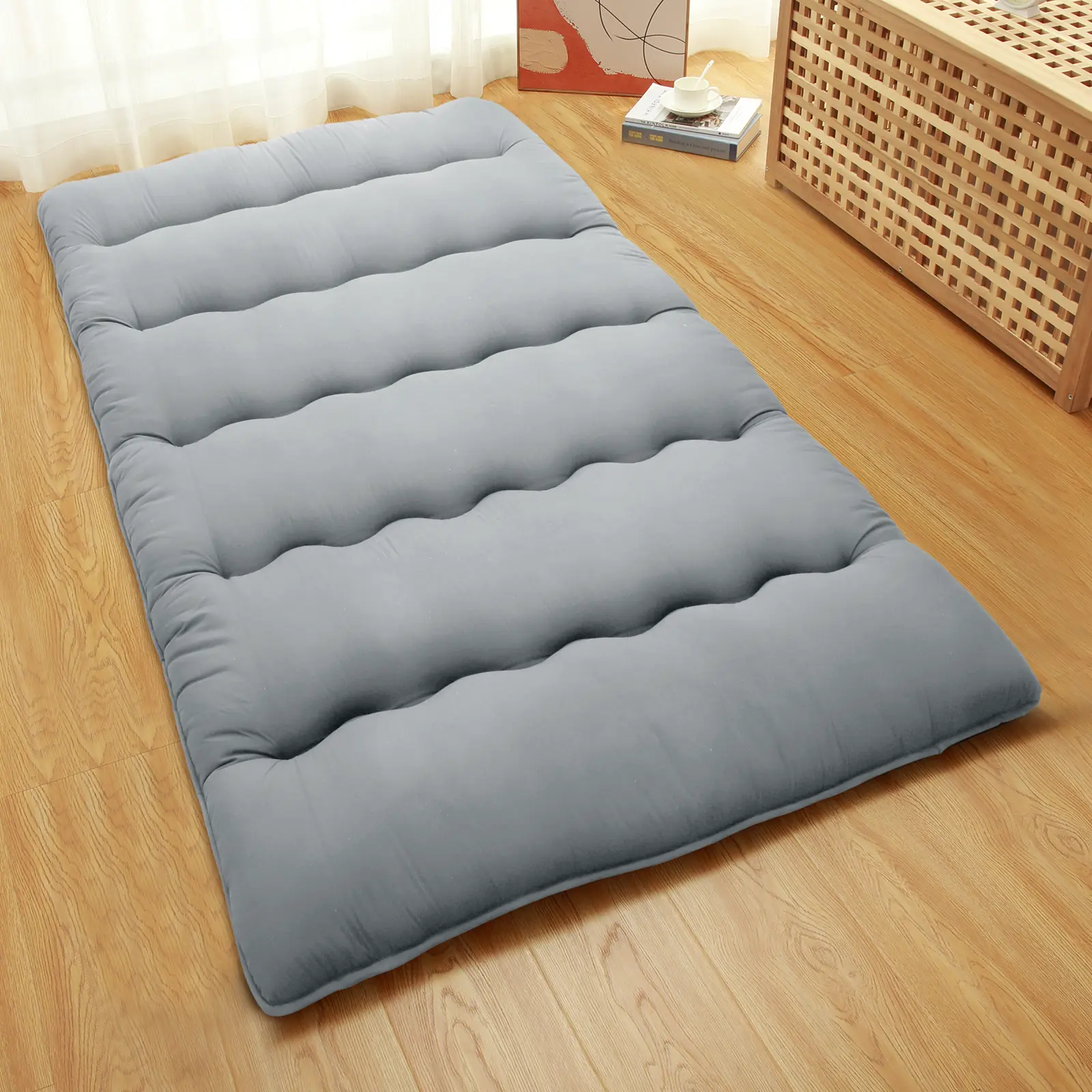 Garvee 3" Thick Japanese Futon Floor Mattress - Convertible Tatami Sleeping Mat, Roll-Up Portable Daybed for Sofa Bed, Camping, Dorm, Yoga & Nap (Twin/Full, Wave Colors)