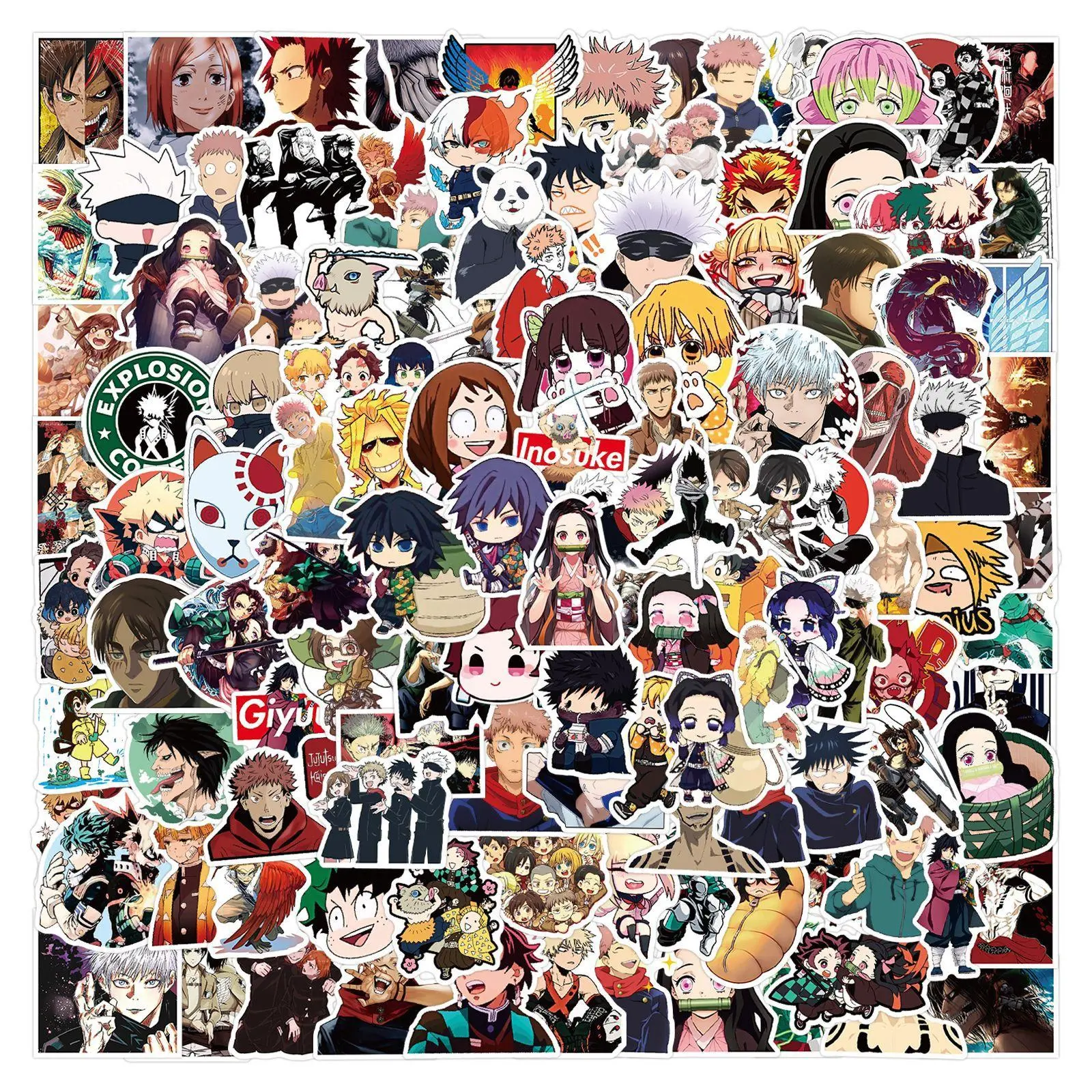 50/200Pcs Anime Mixed Stickers Jujutsu Kaisen Demon Slayer My Hero Academia Waterproof Vinyl Decals For Laptop Skateboard Water Bottle Luggage Notebook DIY Decor Stickers