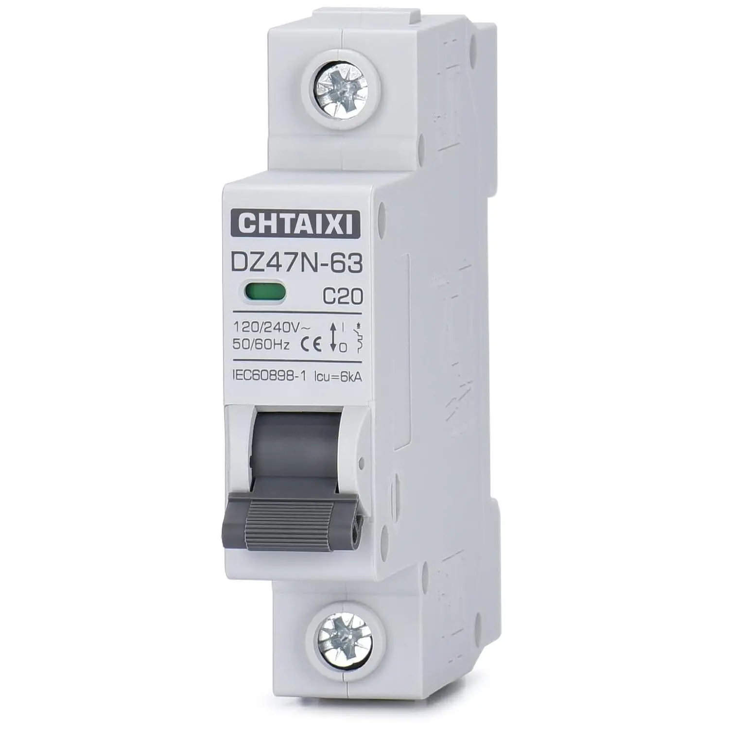 AC Miniature Circuit Breaker, 20 Amp 120V/240V 1 Pole| DIN Rail Mount, Thermal Magnetic Trip, Solar AC Disconnect Switch MCB C20