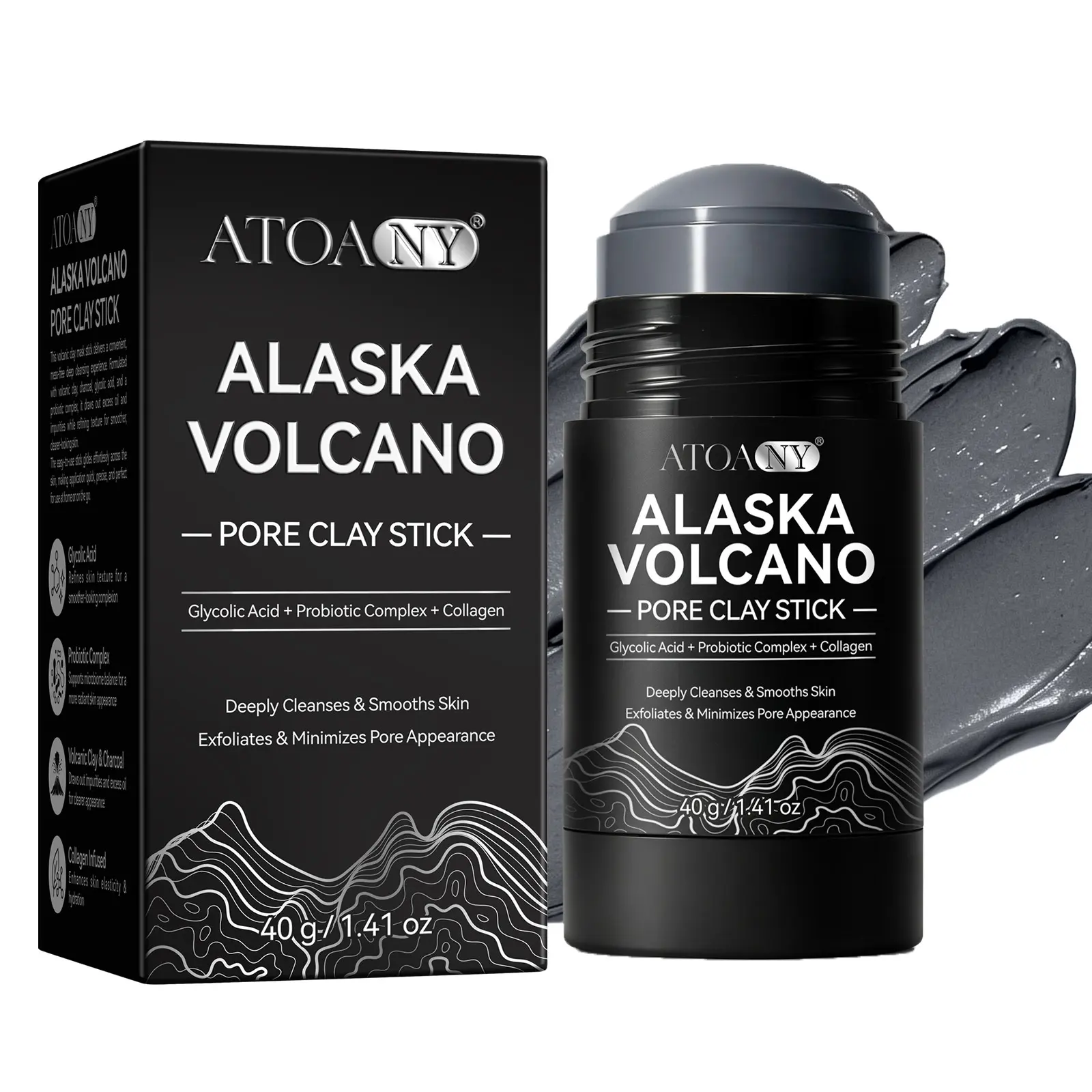 ATOANY Volcanic Mud Mask Stick, an oil-control deep cleansing exfoliate mud mask with glycolic acid for regular facial cleansing that removes excess oil and controls oil production, leaving skin feeling fresh, clean, and non-greasy