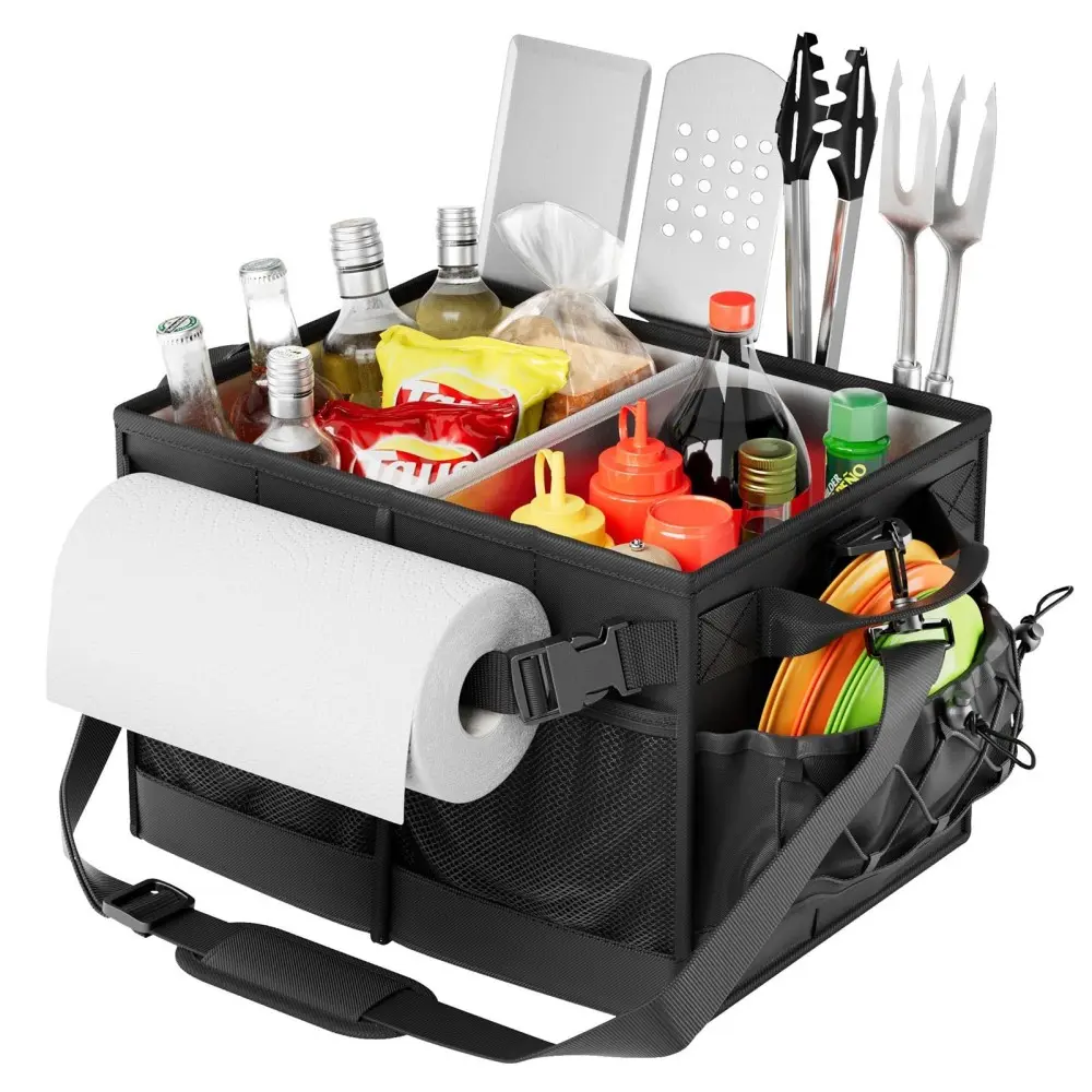 ARCH BBQ Caddy with Paper Towel Holder - Portable Single Unit Outdoor Grill Organizer, Condiment Caddy & Utensil Hook Storage Rack for Spices, Patio/Kitchen, Picnics/Tailgate