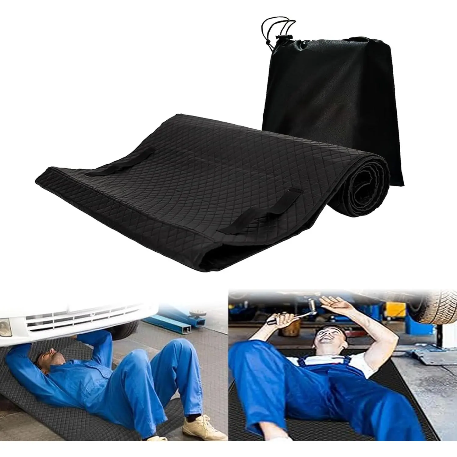 60''x28'' Zero Ground Clearance Mechanic Creeper Mat with Storage Bag for Working on Uneven Surfaces