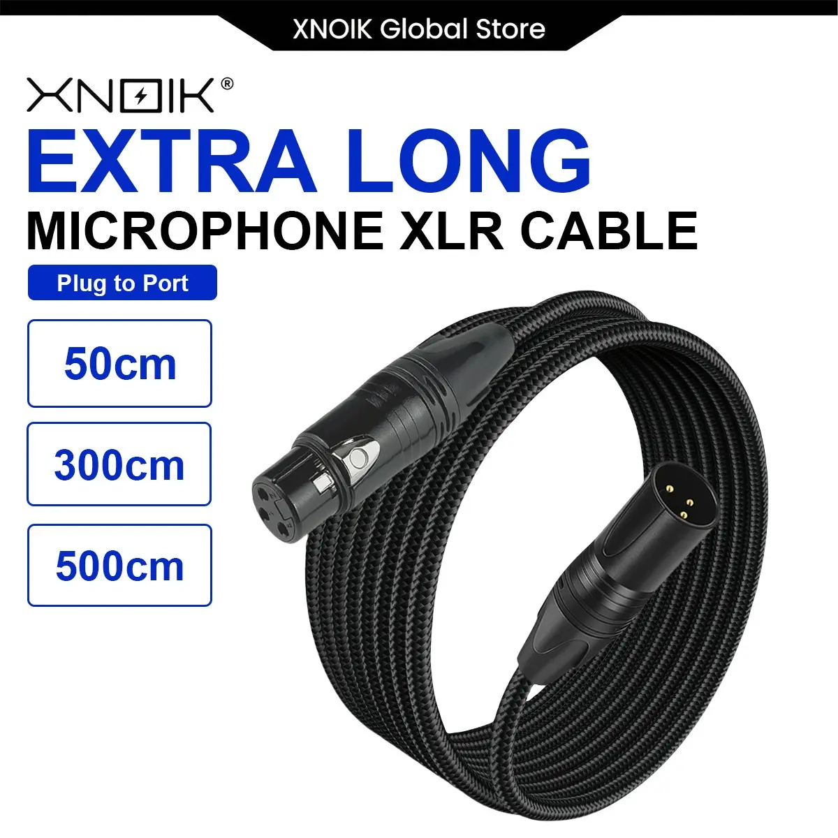 3-Pin XLR Microphone Cable, XLR Plug to XLR Port Balanced Audio Cord, Gold-Plated Connectors, Nylon Braided Cable, Self-Locking Design, Multiple Lengths Available, for Microphone, Mixer, Wired Recording, Studio Recording and PA System