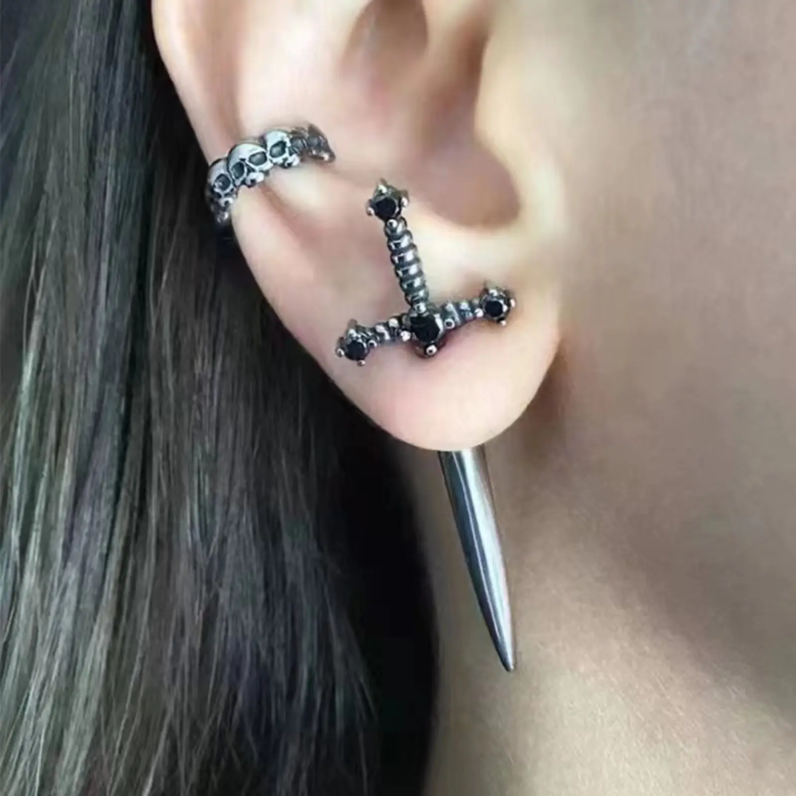 Gothic Sword & Dagger Earrings, trendy punk style jewelry. Unique edgy accessories for daily wear, parties and gothic themed looks.