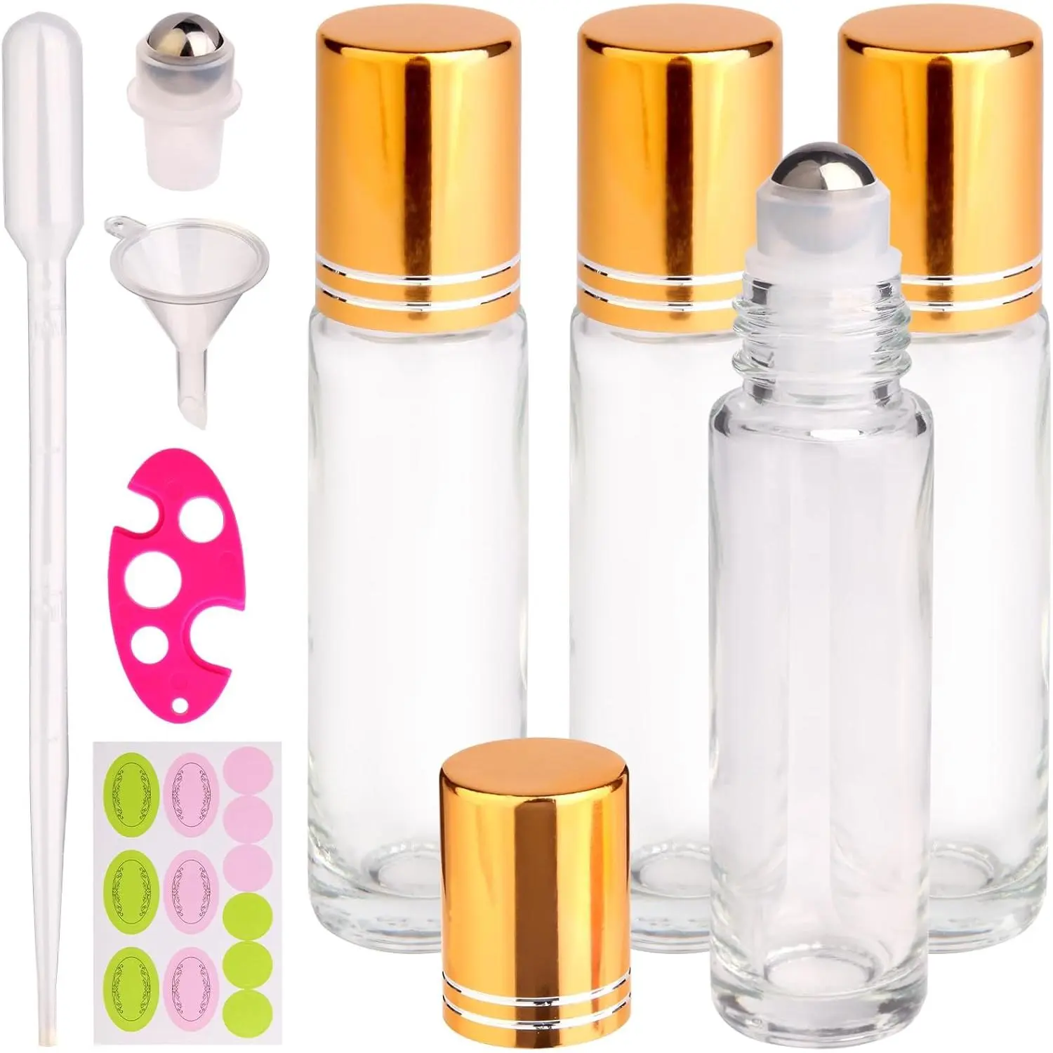 10ml Roller Bottles for Essential Oils Thick Clear Glass Roll  Bottle Applicator Stainless Steel Ball Metal Cap Daily Care (Clear Rolelr Bottles)