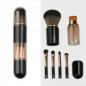 Portable Makeup Brush Set, Extendable Fashion Minimalist Mini Beauty Tools, Capsule Shape 6-In-1, Ideal for Travel, Soft Fiber Bristles