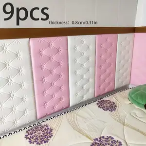 Modern Self-Adhesive Wall Padding Set, Bedroom Decor Bed Headboard Protector, Soft Fabric Style, 9-Piece Kit