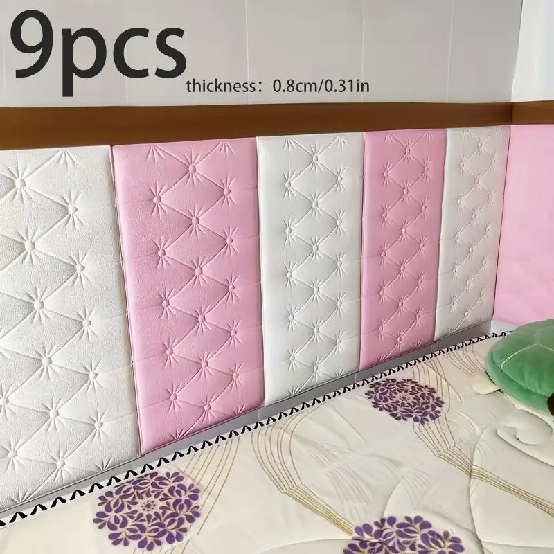 Modern Self-Adhesive Wall Padding Set, Bedroom Decor Bed Headboard Protector, Soft Cozy Fabric Style, 9-Piece Kit, Bedroom Update, Decoration